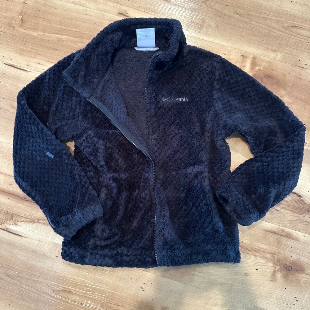 Columbia black fleece full zip jacket coat sweatshirt small 7 8